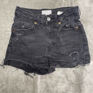 H&M High Waisted Distressed Denim Shorts Size 4 Black Raw Hem Festival